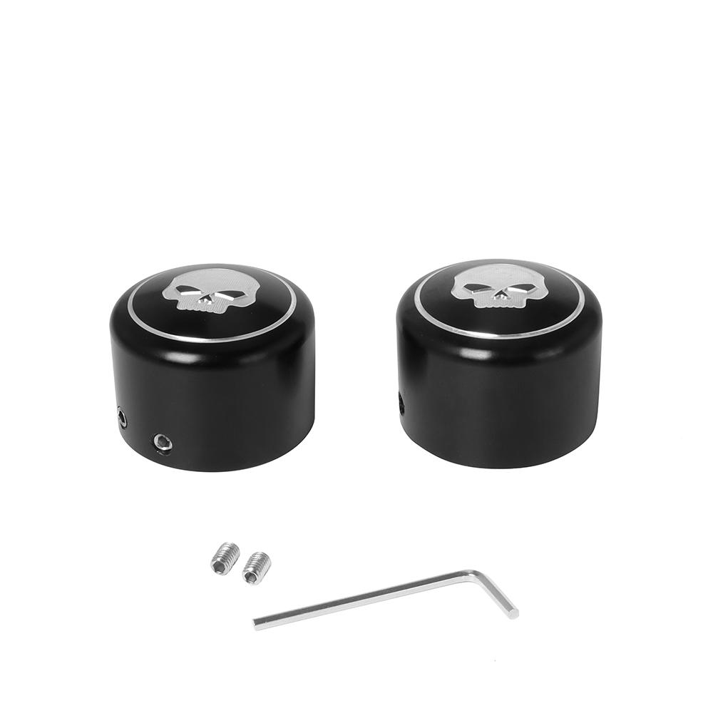 2x Motorcycle Front Axle Nut Covers Caps Aluminum Black/Chrome For Harley Sportster Touring Softail Dyna VRSC Fat Bob Wide Glide