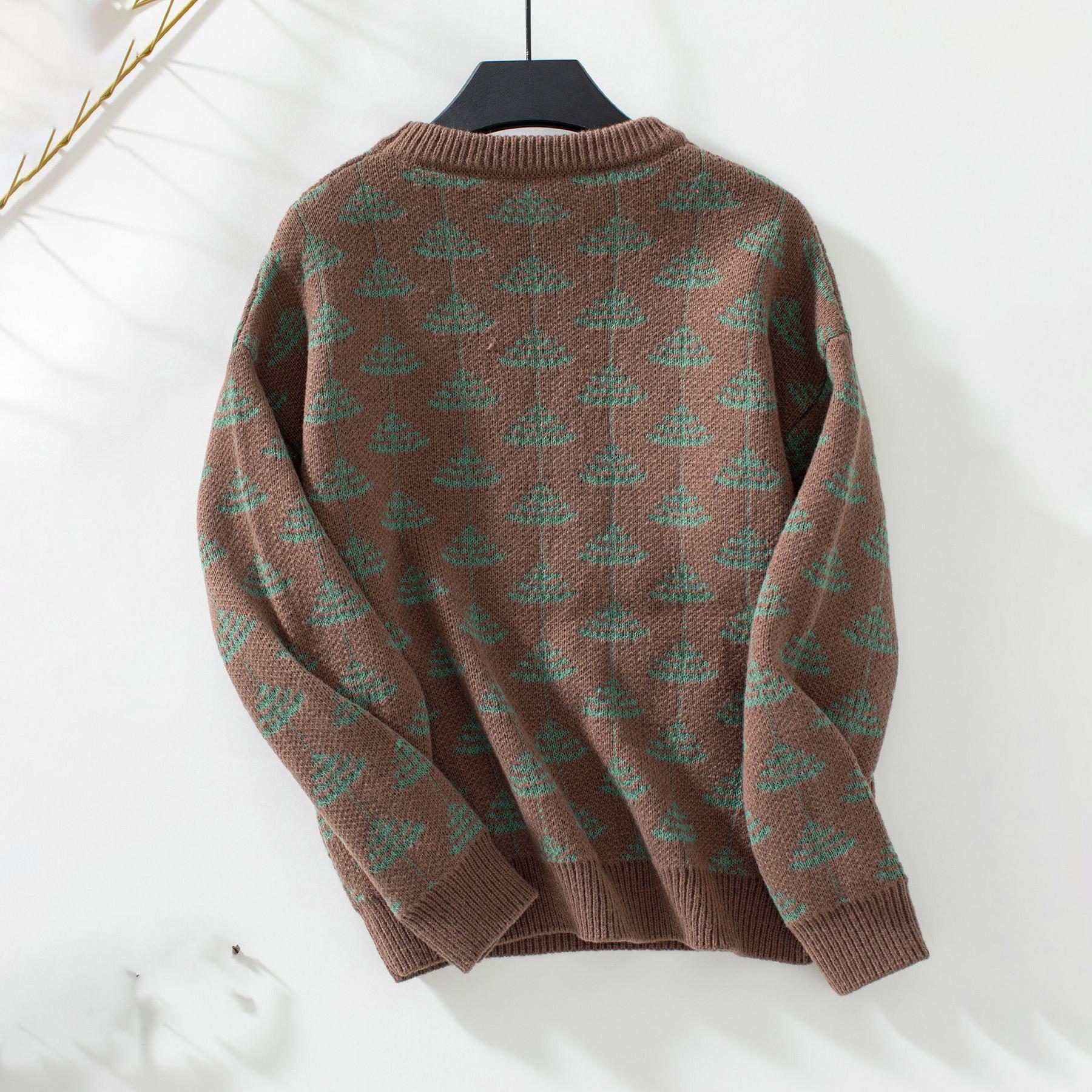 Осень-зима Винтажный свободный топ с длинными рукавами и принтом Кардиган Трикотаж Свитер — фото 9