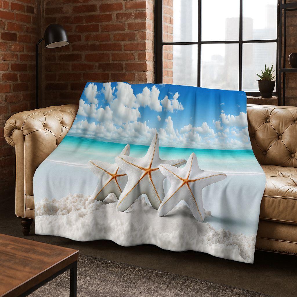 Traum Seestern Muschel Tropischer Strand Seestern Kunst Flanell Decke, Gemütliche Weiche Überwurfdecke für Zuhause Schlafzimmer Bett Sofa Abdeckung Geschenk