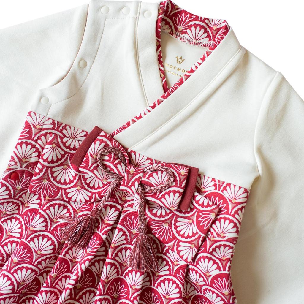 Mocmof Baby Hakama Romper, Short Sleeve Kimono for Girls, Open-Front, Red, Size 80, 622-356609