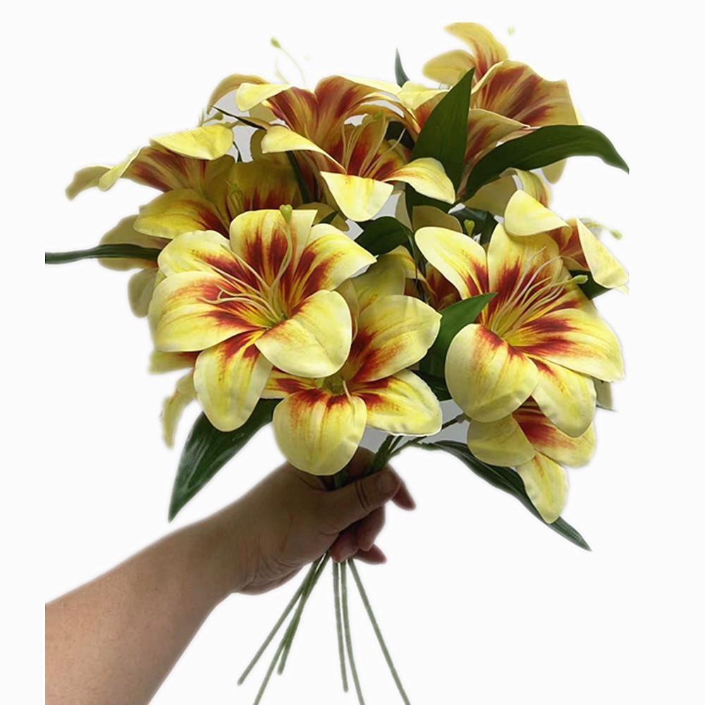 6pcs Artificial Nepenthe Plant Branch 3 Heads Real Touch 3D Printing Day Lily Flower Stem