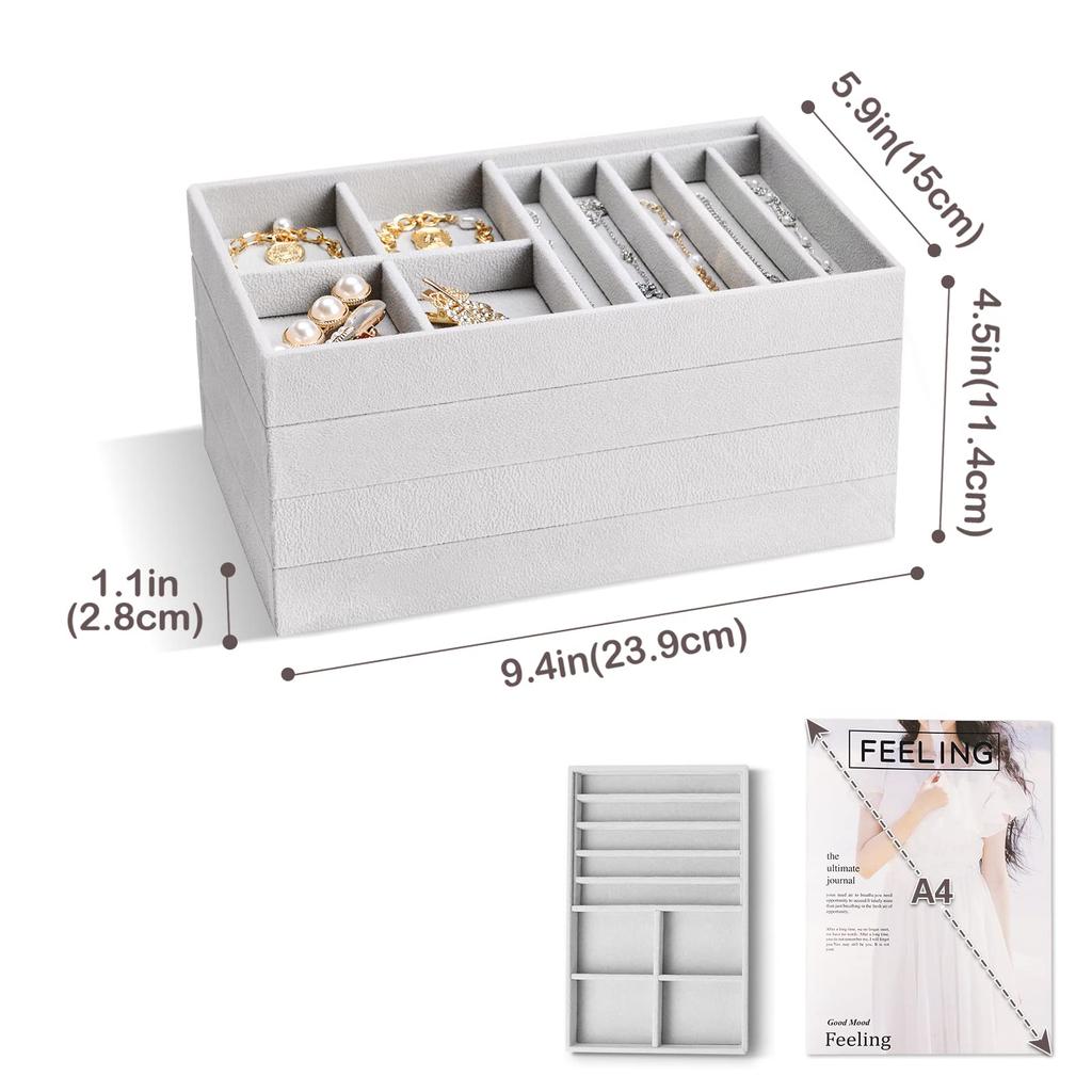 ProCase 4 Piece Jewelry Stackable Jewelry Accessory Case for Dresser Display with Grey Tray, Storage, Drawers, Dividers,