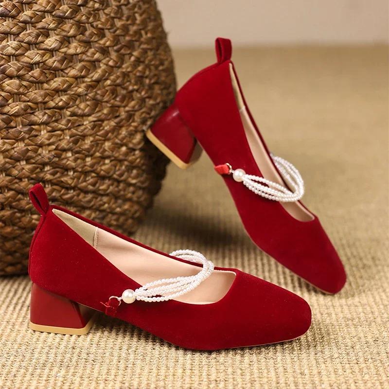 Fashion 2024 New Designer Women's Mary Jane Shoes Fashion Solid Color Light Slip-on Block Heel Women's Outdoor Dress Elegant Zapatos