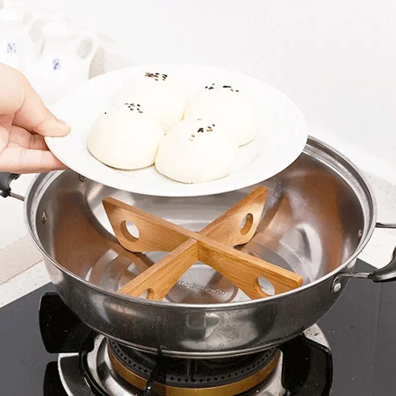 Cross Tray Holder Wooden Removable Table Mat Anti-Heat Steam Table Mat Household Kitchen Anti Slip Wooden Mat Gadget