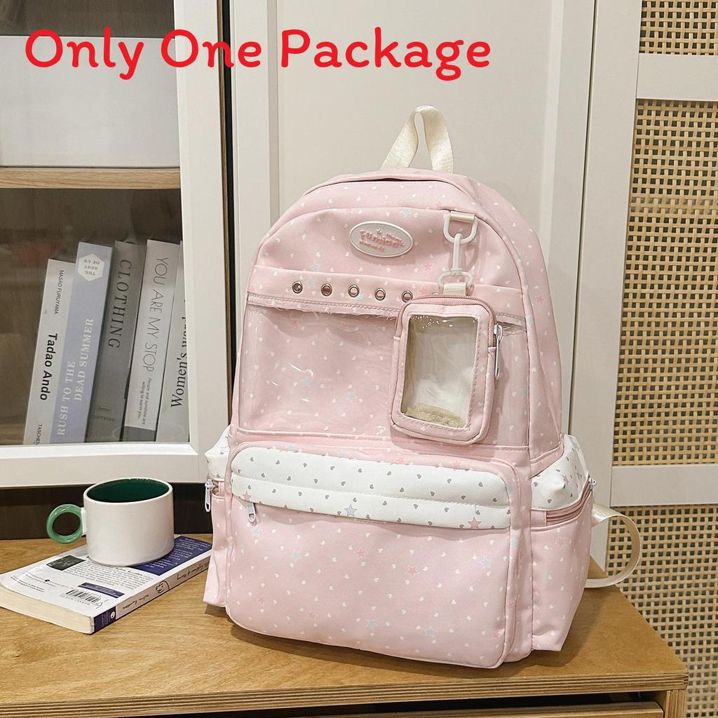 Anime Girl Double Shoulder Backpack For School With Nylon Material And Dot Pattern