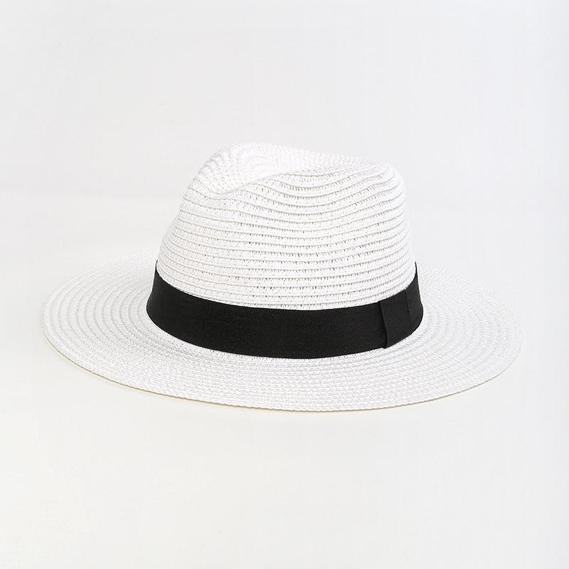 Große Größe 56-60cm Neuer Natürlicher Panama-Strohhut Sommermode Herren Damen Breiter Rand Strand UV-Schutz Fedora Bohemia Sonnenhut 56-60cm black