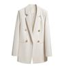 2025 Women's Creamy White British Style Casual Suit Jacket with Metal Buttons