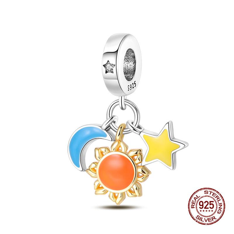Charmscopper Splittable Sun & Moon Dangle Charms Beads Fits 3Mm Original Bracelet Necklace Womens Diy Fine Jewelry Gift