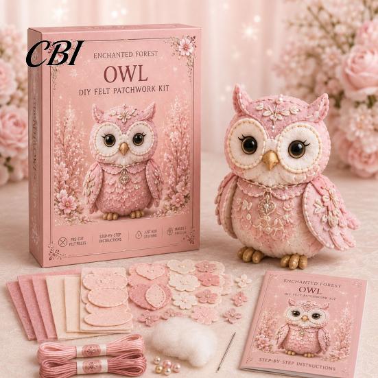 Handmade Gift Idea Pink Animals Patchwork Kit, DIY Felt Woodland Friends Sewing Project, 3D Cute Creative Hobby Kit Art Craft for Beginners Home Decor