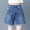 Damen Sommer Locker Hochtaillierte Denim Shorts Alternde Klappe A-Linien Shorts
