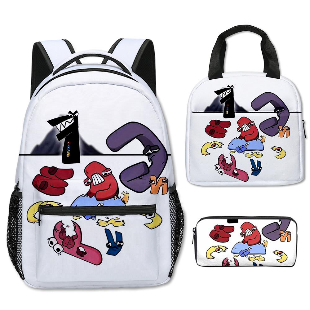 Classique Populaire Drôle Alphabet Lore Impression 3D 3 pièces/Ensemble Sacs d'école Carnet de voyage Sac à dos portable Sac à déjeuner Trousse à crayons