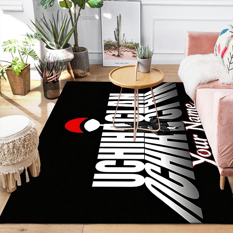 Custom 1Pc Uchiha Clan Logo Flannel Personalized Rug Non Slip Floor Mat Soft Carpet for Living Bedroom Office Home Decor Gift