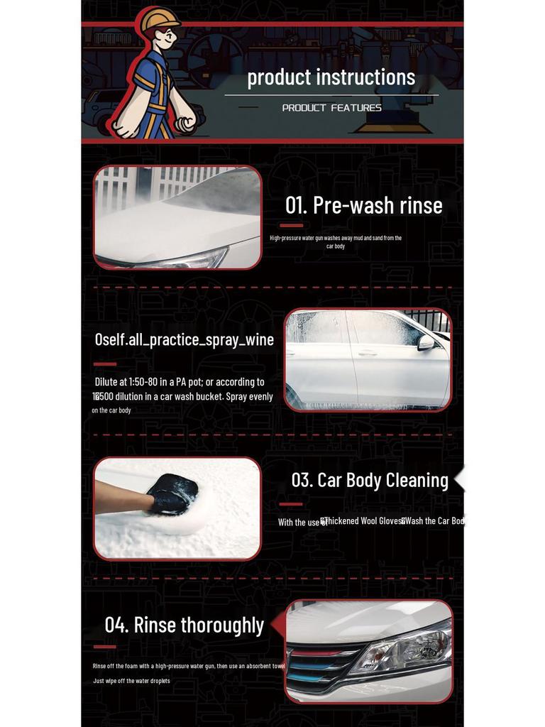 High-Foam Concentrated Car Wash Liquid - Manual Wash, Decontamination, Coating, Polishing, Cleaning, Water Wax, Pre-Wash Spot Remover.