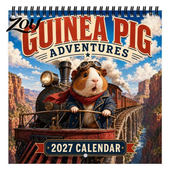 Guinea Pig Wall Calendar 2025 2027 Adventures Calendar, Cute 12 Monthly Planner with Creative Adventure Theme Imaginative Scenes, Spiral Bound Hanging