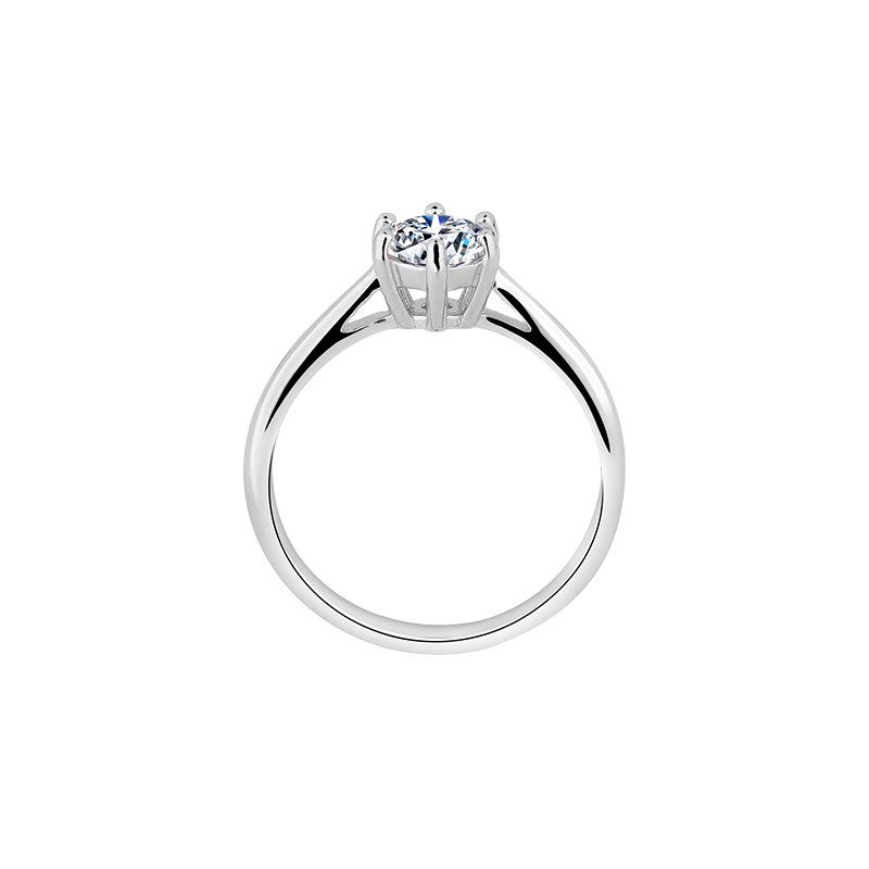 Sterling Silver Six-Prong Moissanite Ring: Non-Fading 925 Silver Pinky Ring for Men & Women, 18K Gold Accents