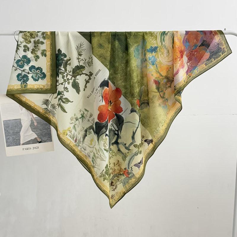 Pastoral Daisy 111 Large Square Scarf Silk Scarf Women's Silk Scarf Air Conditioning Shawl Travel Sunscreen Beach Silk Scarf