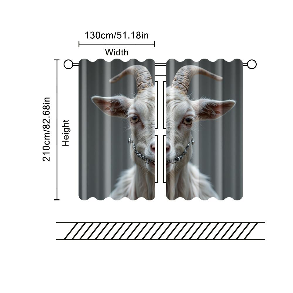 2 pcs, filtering curtains (excluding rods, non-movable, without batteries) Cute Funny Goat Animal for use in bedrooms and living
