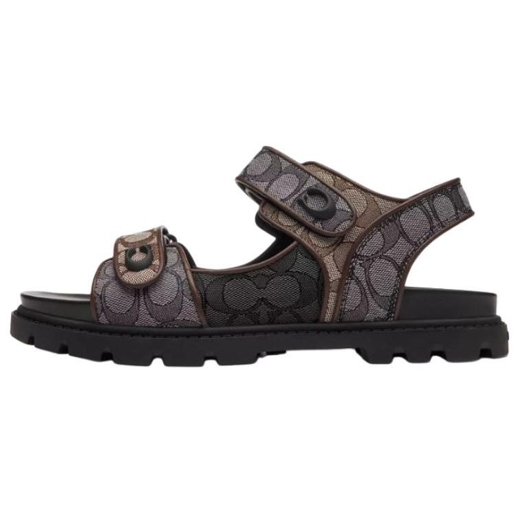 Coach Platform Leather Velcro Open Toe Flat Slide Sandals Unisex Sandals Black CCA90-L38
