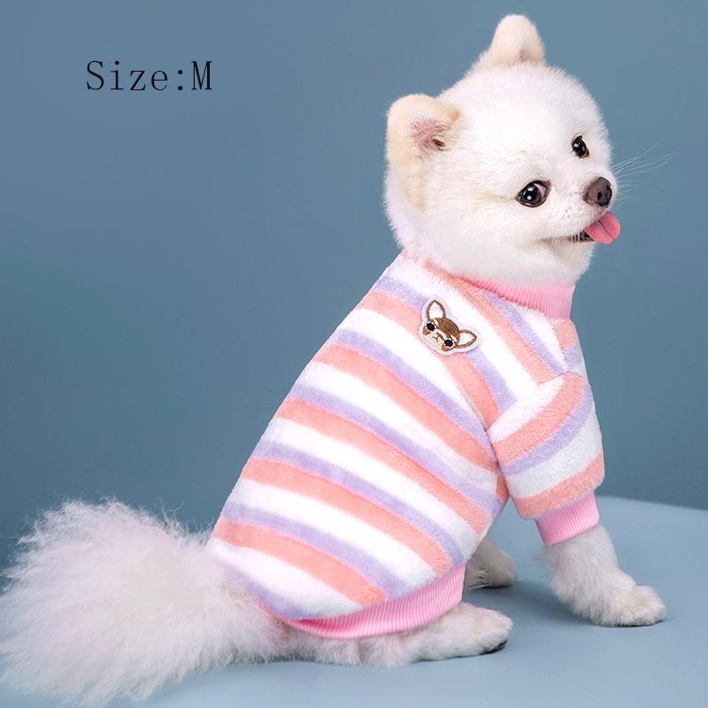 Pet Dog Clothes Autumn/Winter Rainbow Striped Velvet Clothes Cute Warm Teddy Cat Clothing