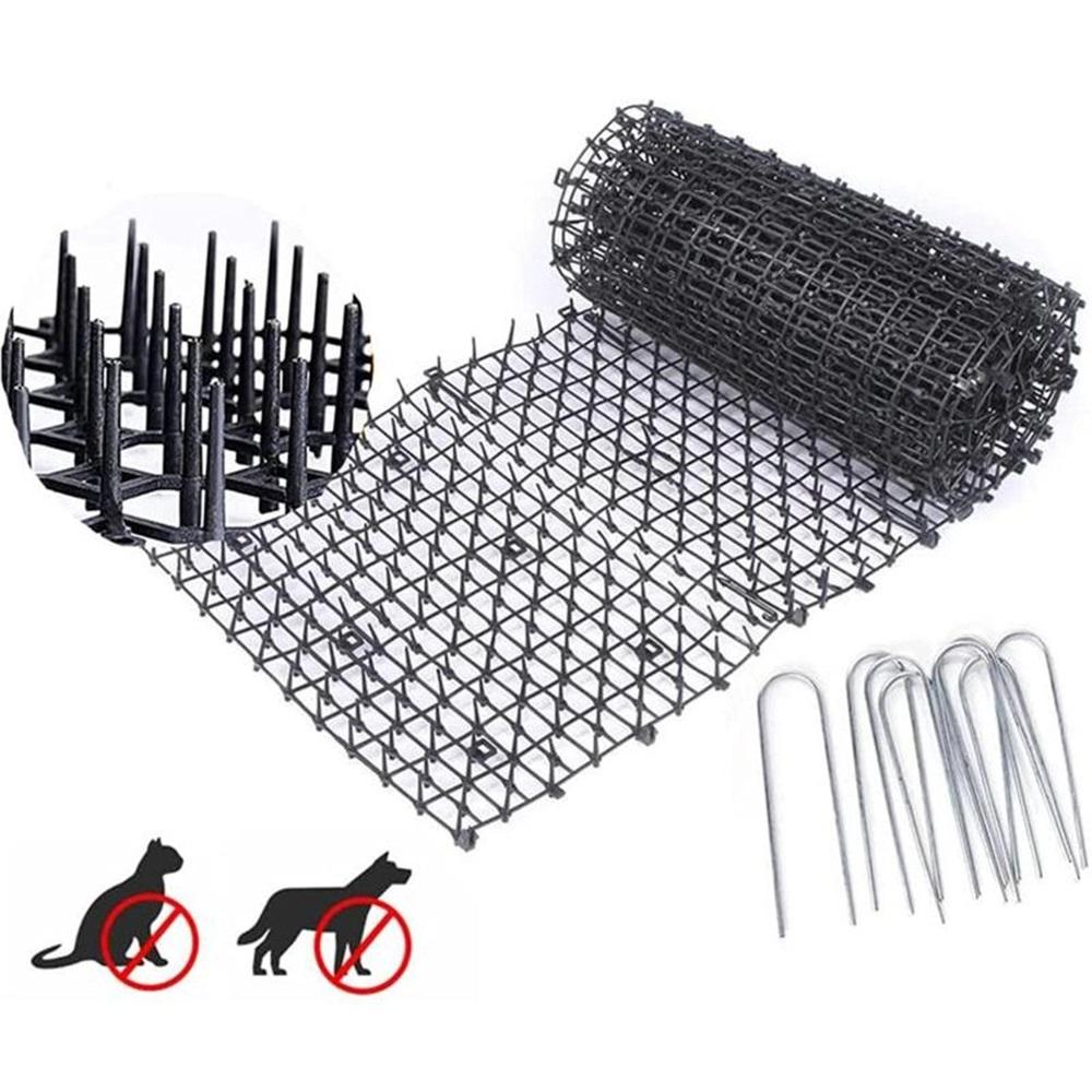 Anti-Cat Mat with Spikes - 2m Long Pet Repellent Mat for Garden, Fences, Sofa, Protect Plants from Cats & Dogs, Deterrent Mat with 8 Ground Anchors
