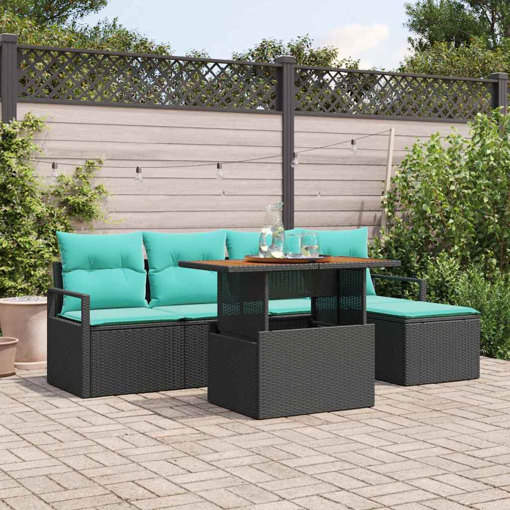 Garden Dining Set with Cushions 6 pcs Black and Teal
