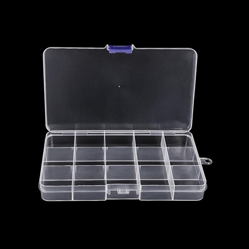 

Прозрачный пластиковый органайзер с 15 отделениями для типсов для ногтей, ювелирных изделий, бусин, пайеток и рыболовных снастей Fixed 15-compartment 17.2*9.6*2.2cm прозрачный