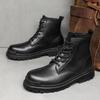 Fashion Outdoor Sport Walking Plush Snow Travel Shoes Black Leather Boots for Men Winter Boots Luxury Brand Lace Up Short Basic Boots