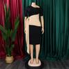 Pleated Strap Clothing Summer Short Color Matching Large Size Women's Sleeve Diagonal Collar Sheath Dress