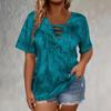 Women's Plus Size 5XL T-Shirt Fashion Tie Dye Print Loose Fit Tee with Lace-Up Short Sleeve T-Shirt Ladies Casual Drape Neck T-shirt