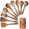 Teak Non-Stick Long-Handle Solid Wood Pan and Acacia Wood Kitchenware Set