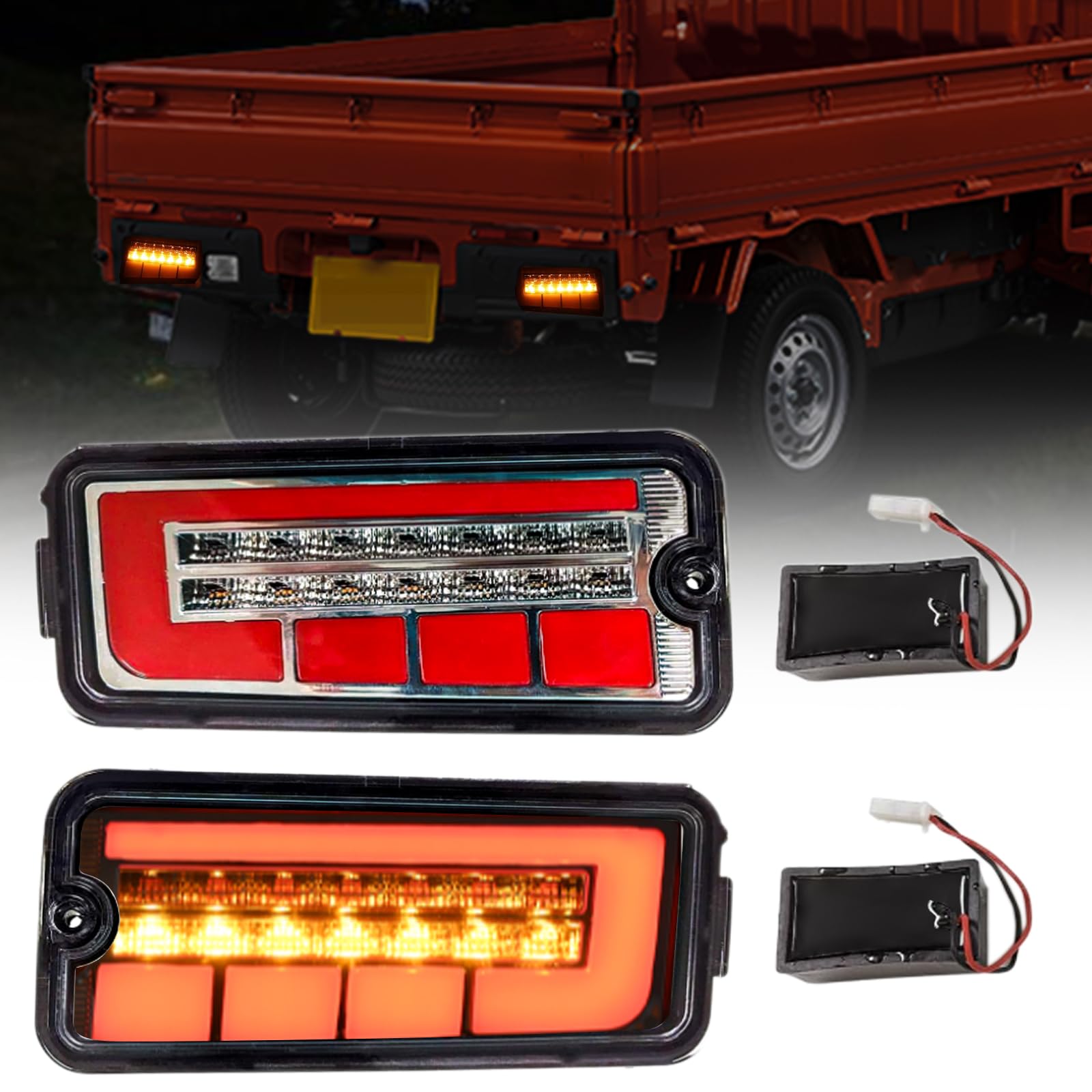 

Syncnika Set of 2 LED Tail Lights for Toyota Hijet Jumbo Truck Early Replacement for OEM with Sequential Turn Signals and Clear Lens Red Lens