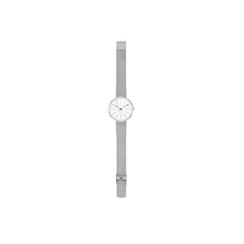 ARNE JACOBSEN BANKERS 53100-1408 Watch, 30mm, Nordic Design, Water Resistant (Quiet Design with No Second Hand), White with Silver Mesh Strap