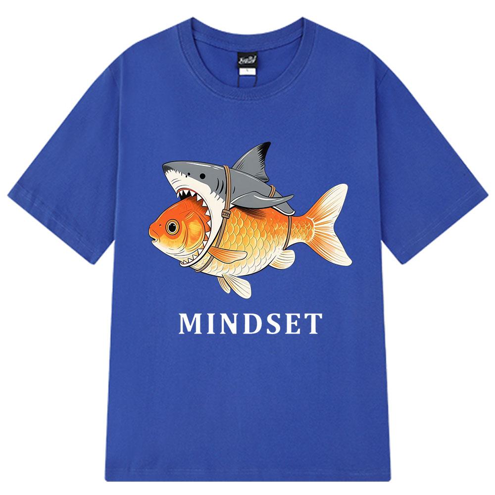 Mindset Goldfish Funny Shark Fin Harness Design T-Shirt Men Women Casual Vintage T Shirt Short-sleeved Harajuku Hip-hop T-shirts