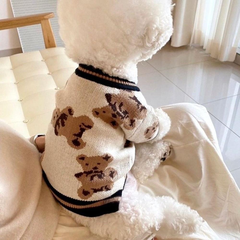 Knitted Dog Sweater Warm Universal Pet Dog Clothes Comfort Bear Pattren Pet Cardigan for Small Medium Dogs Chihuahua Puppy Pet