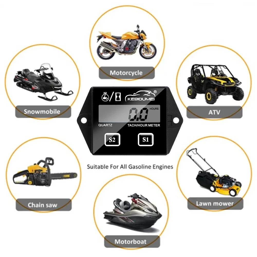 Kebidumei Motorcycle Tachometer IP65 Waterproof 0-20000 RPM Speed Gause Engine LCD Display Working Time Meter Tach Hour Meter
