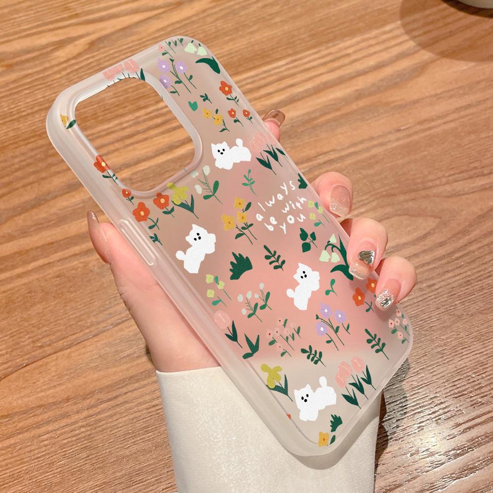 Mobile Phone Cases for iPhone 11 13 15 Pro Max 12 14 Pro Max Case iPhone 16 15 Plus 13 Pro 12 Frosted Texture Painted Cartoon Flowers