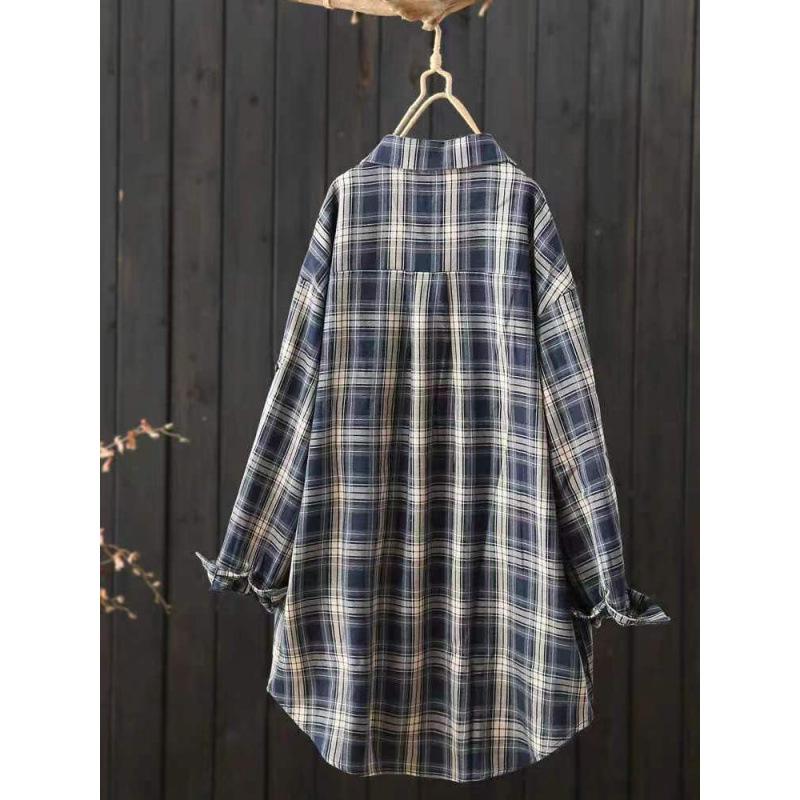 Medium and long plaid shirt women's fashion versatile long-sleeved shirt casual cardigan thin coat top
