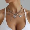 Sweet Cool Irregular Heart Pearl Necklace, Niche Design Metal Chain Clavicle Chain For Women