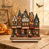 Spooky Party Decorations Halloween Ghost Family Wooden Plaque, Pumpkin Couple Tabletop Sign, Wood Table Ornaments Farmhouse Home Ornament for