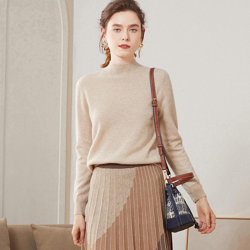 Women's Cashmere Half-High Neck Slim-Fit Sweater – Soft, Smooth, and Stylish Design