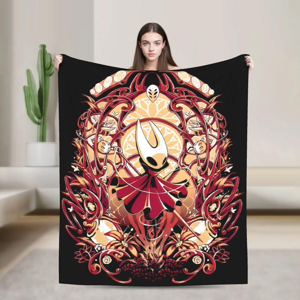 Hollow Knight Silksong Dark Fantasy Velvet Throw Blanket Gothic Home Decor Knitted Soft MultiUse Blanket for Car Bed Sofa