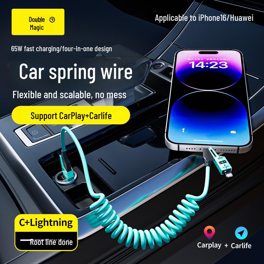 Double Magic Spring Telescopic 4-in-1 Cable: 65W/27W for iPhone 16 & Huawei