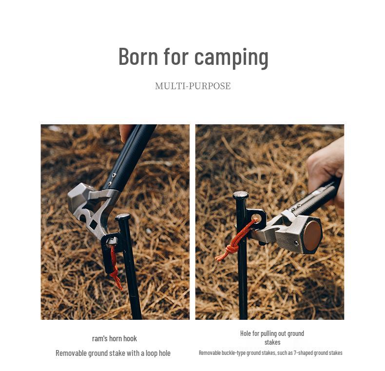 Multi-functional Outdoor Camping Hammer: Tent Peg Hammer, Nail Puller, Bottle Opener, Survival Tool.