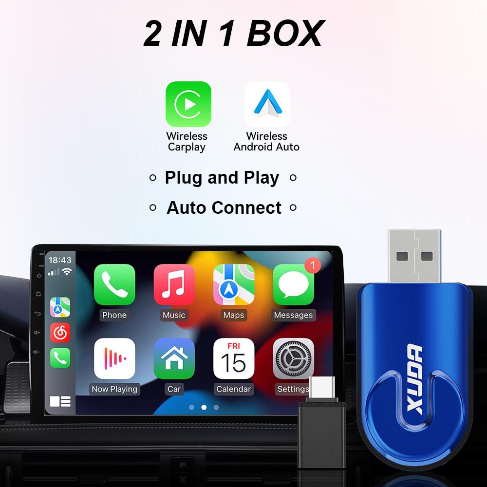 2025 New Mini 2 in1Carplay Android Auto Wired To Wireless Portable Car Navigation USB Interface Fast Transmission Speed Stable