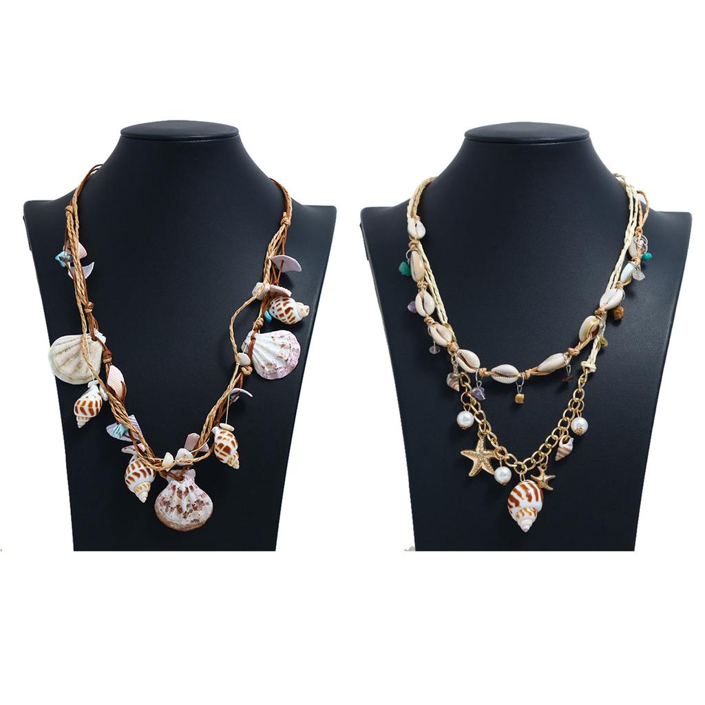 Fashion Retro Boho Natural Seashell Starfish Conch Exaggerated Beaded Necklace Starfish Choker Girl Trend Jewelry