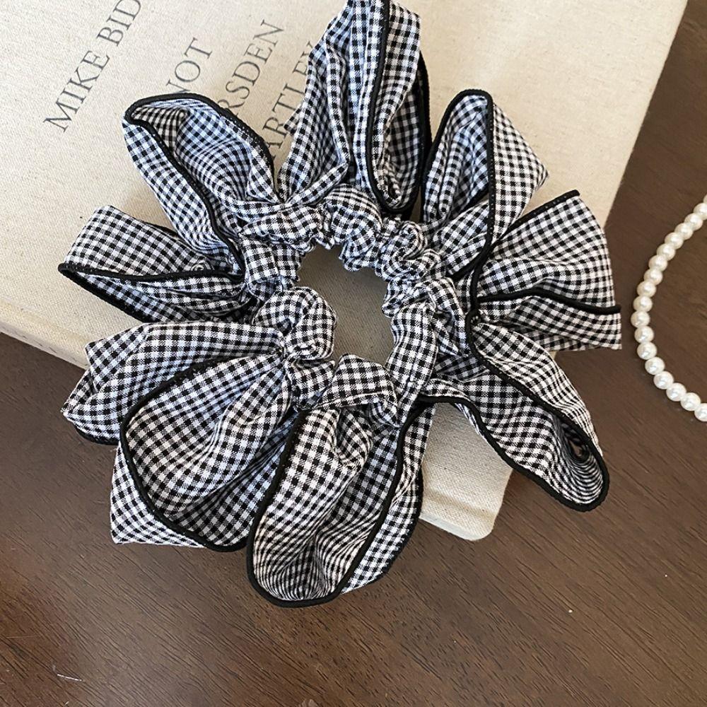 Słodkie Kwiatowe Gumki do Włosów Tkanina Kratka Spinka do Włosów Modny Niebieski Kratka Pierścień do Włosów Kobiety