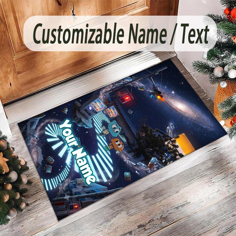 Personalized Crystal Velvet Carpet Custom Name Text,Amazing World of Gumball Anti Slip Area Rug For Home Decoration