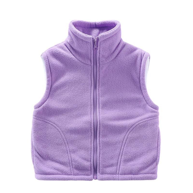 Dětská teplá fleecová vesta pro děti 2-10 let, jednobarevná vesta na zip s kapsou
