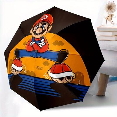 Mario Bros Automatische Open/Sluit Paraplu Compacte Reisparaplu, 8 Spaken Robuuste Constructie, Ideaal Cadeau, 172