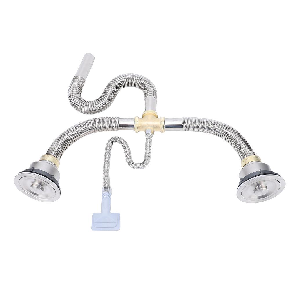 Kitchen Double Sink Downpipe Fittings Stainless Steel Flexible Drain Tubing Pipe Kit for Kitchen Bathroom Washroom